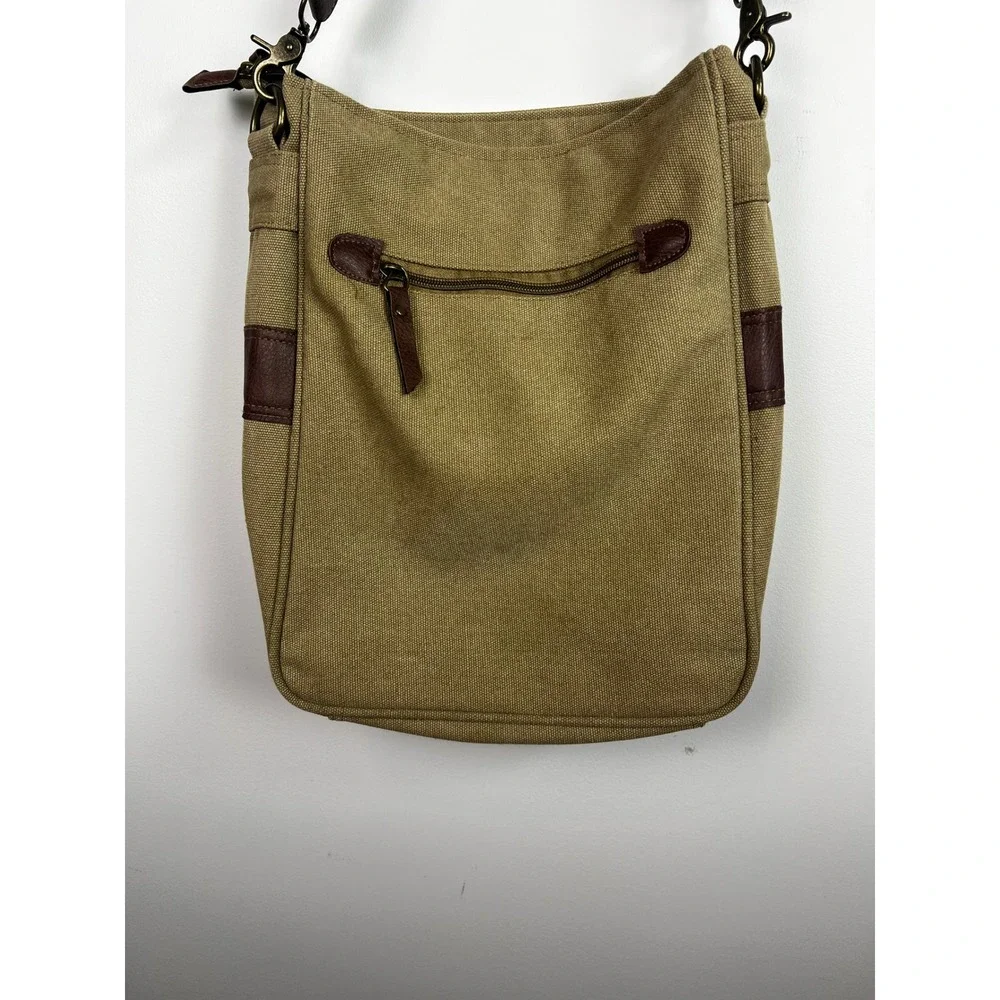 Mountain Rover Crossbody Limited Edition Khaki Canvas Brown Faux Leather Trim‎